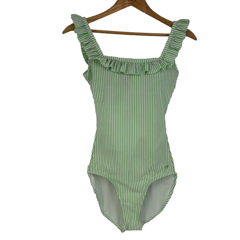 RuffleButts Swimsuit Women S Green Stripe Ruffle One Piece Seersucker Beach Swim